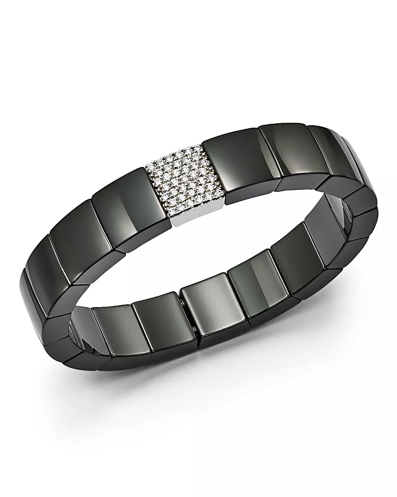 Roberto Demeglio 18K White Gold & Black Ceramic Domino Square Stretch Bracelet with Diamonds