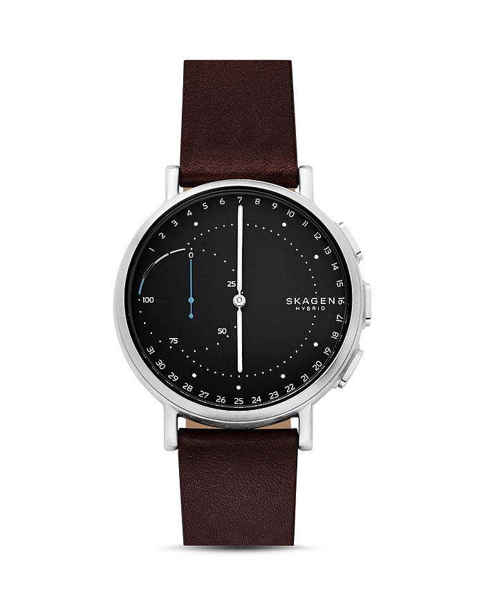 Skagen Signatur Brown Leather Strap Hybrid Smartwatch, 42mm - Signatur |