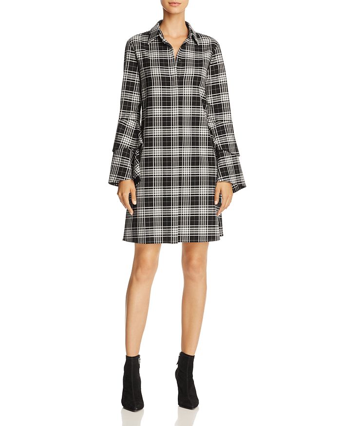 Alice and Olivia Alice Olivia Jem Ruffle Sleeve Plaid Shirt