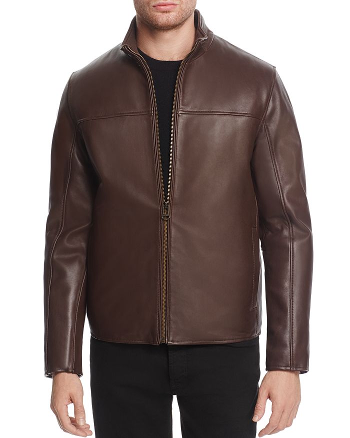 COLE HAAN ZIP-FRONT LEATHER JACKET,535A2399