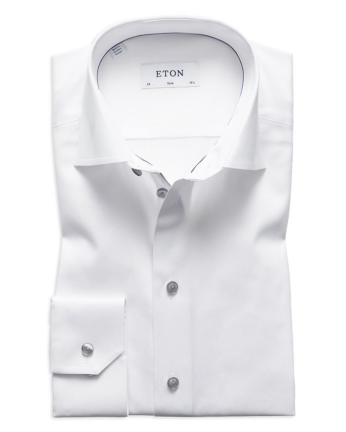 Shop Eton Slim Fit Contrast Gray Button Twill Dress Shirt In White