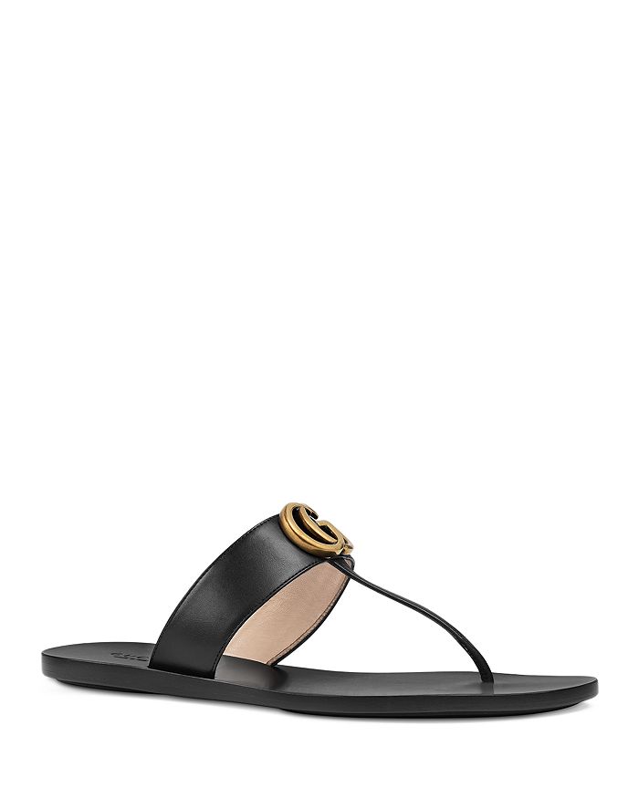 NWOT Gucci GG T-Strap Thong Sandals Black Leather Shoes Women's Size 35 EU  $590