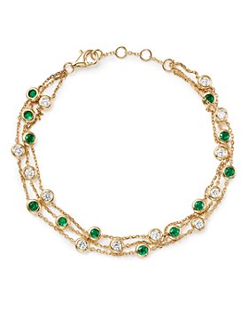 Bloomingdale's - Emerald & Diamond Station Bracelet in 18K Yellow Gold - 100% Exclusive 