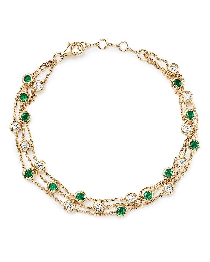 Bloomingdale's - Emerald & Diamond Station Bracelet in 18K Yellow Gold - 100% Exclusive