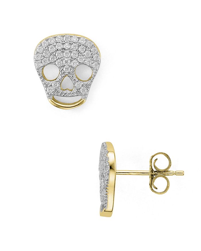 Aqua Sterling Silver Skull Stud Earrings - 100% Exclusive In Gold