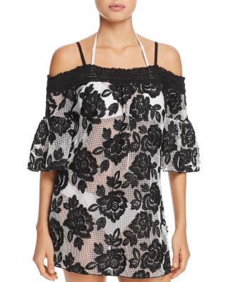 isabella rose queen of hearts dress swim cover-up in black/white