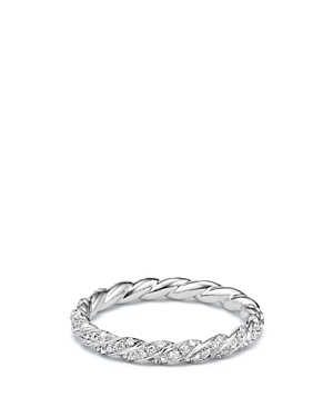 David Yurman 2.7mm Petite Paveflex Ring With Diamonds In 18k White Gold In White