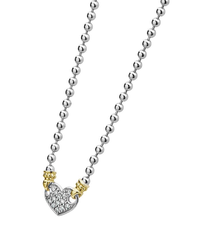 Lagos 18k Gold & Sterling Silver Beloved Pave Diamond Heart Pendant Necklace, 16 In White/silver