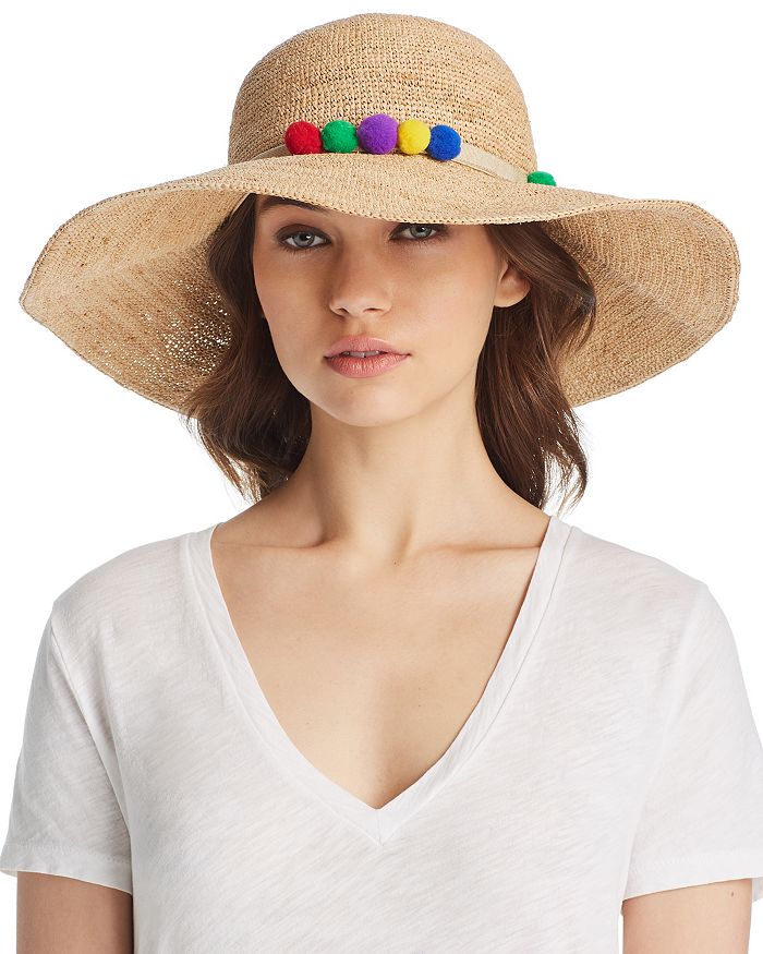 Marzi - Pom-Pom Trim Floppy Straw Sun Hat