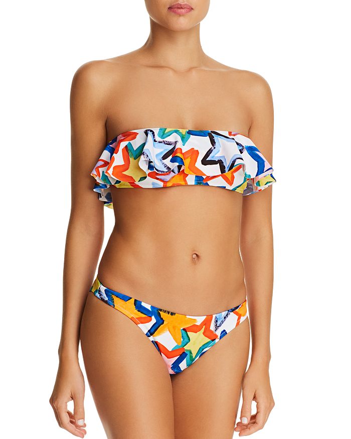 MILLY Ruffled Bandeau Bikini Top & St. Lucia Star Bikini Bottom