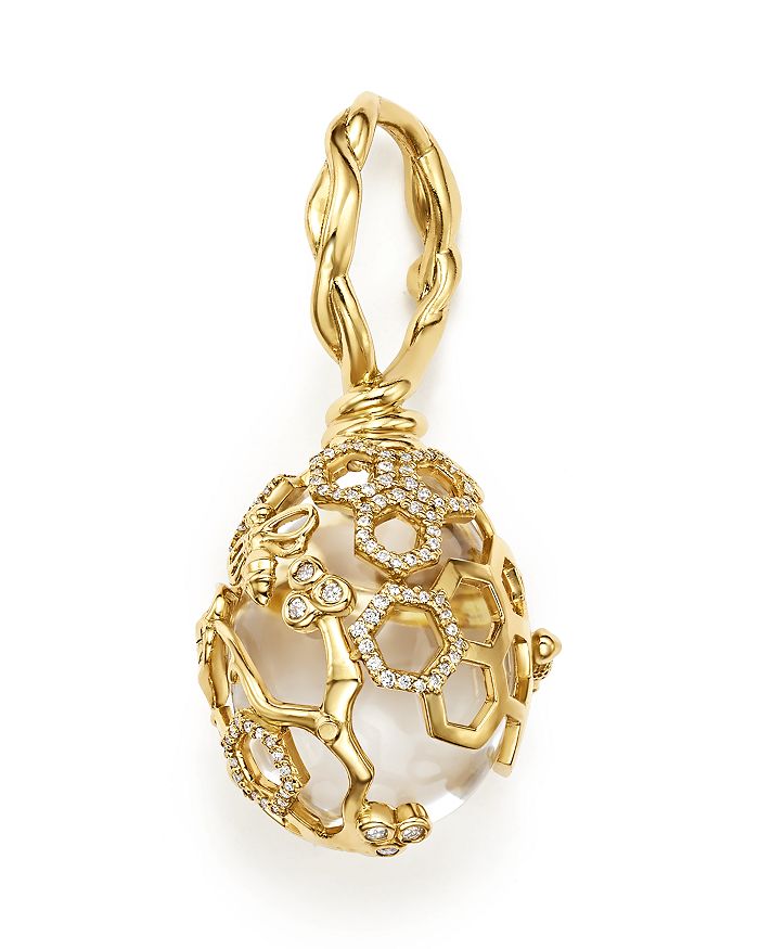 TEMPLE ST CLAIR 18K YELLOW GOLD BEEHIVE ROCK CRYSTAL AMULET PENDANT WITH DIAMONDS,P51853-E18BEE