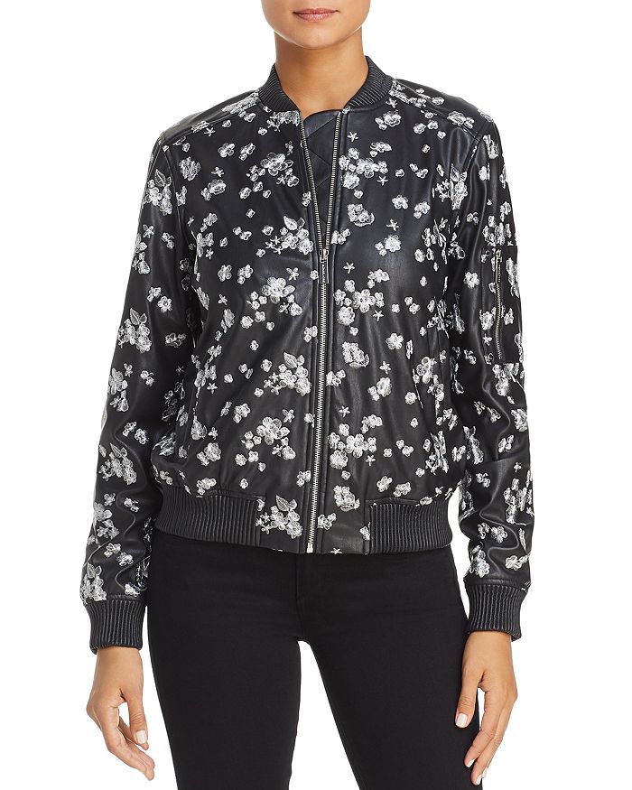 MICHAEL Michael Kors Metallic Embroidered Faux Leather Bomber Jacket ...
