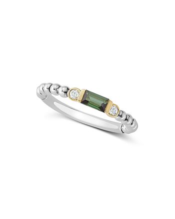 LAGOS - 18K Gold & Sterling Silver Green Tourmaline & Diamond Stacking Ring
