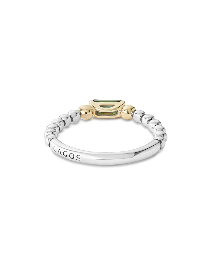 Shop Lagos 18k Gold & Sterling Silver Green Tourmaline & Diamond Stacking Ring In Green/silver
