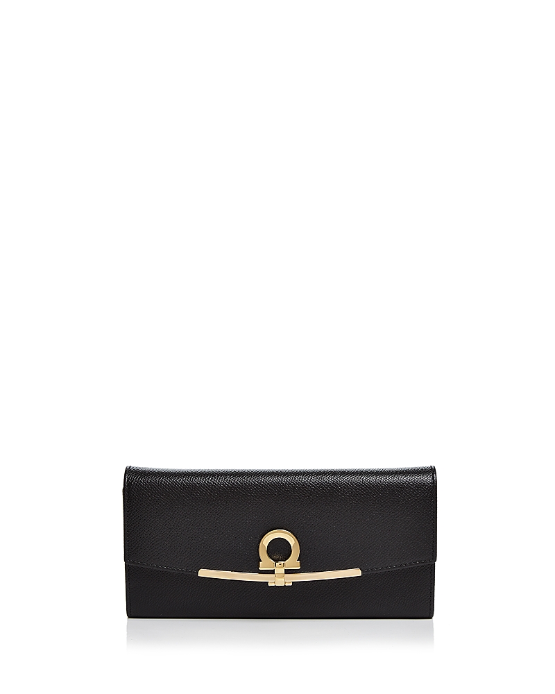 Ferragamo Icona Clip Continental Wallet In Nero Black/gold