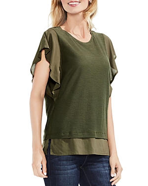VINCE CAMUTO MIXED MEDIA FLUTTER SLEEVE TOP,9099684