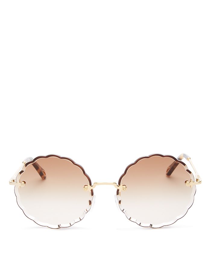 Chloé Women's Rose Scalloped Rimless Round Sunglasses, 60mm In Gold/brown