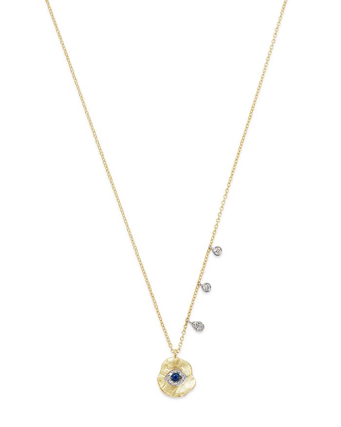 Meira T 14k White & Yellow Gold Evil Eye Sapphire & Diamond Disc Pendant Necklace, 16 In White/gold