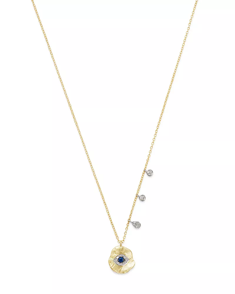 Meira T 14K White & Yellow Gold Evil Eye Sapphire & Diamond Disc Pendant Necklace, 16