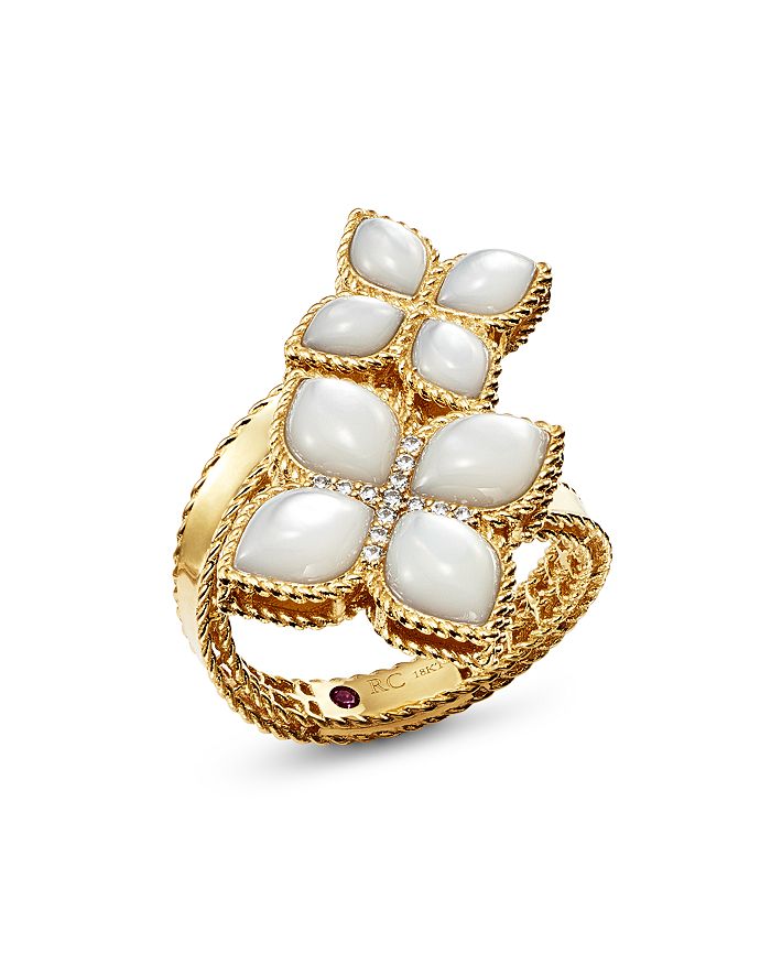 Roberto Coin 18k Yellow Gold Venetian Princess Mother-of-pearl & Diamond Bypass Ring In White/gold