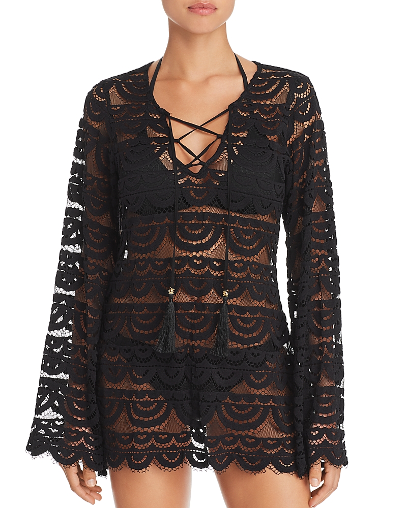 Pilyq Noah Crocheted Tunic Coverup, Black/gold In Black