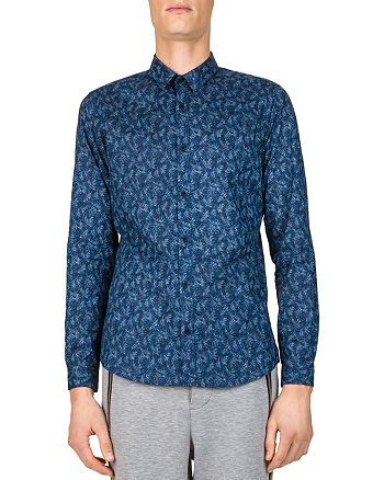 The Kooples Tropical Leaves Slim Fit Button-Down Shirt | Bloomingdale's