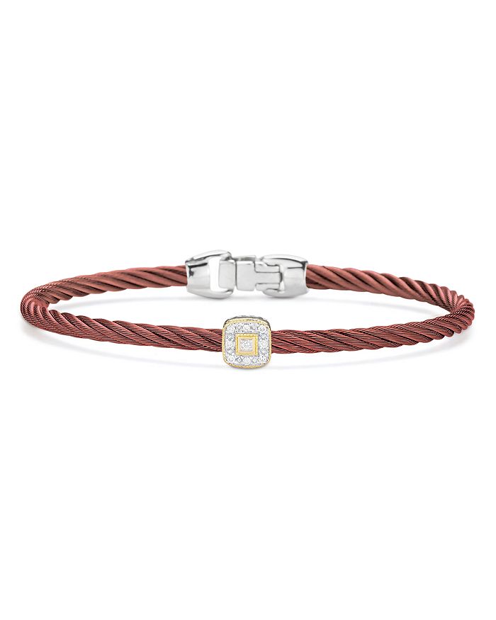 Alor Single Square Station Cable Bangle Bracelet In Silver/red