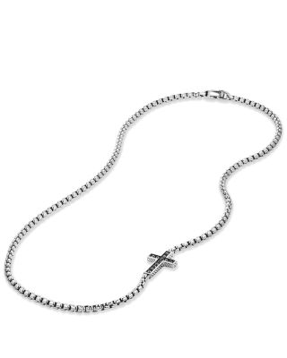 Pav&eacute; Cross Necklace with Black Diamonds