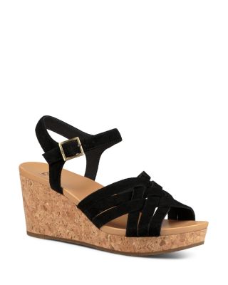 Ugg Women's Uma Suede Platform Wedge Sandals In Black Suede Ugg Women's Uma Suede Platform Wedge Sandals In Black Suede