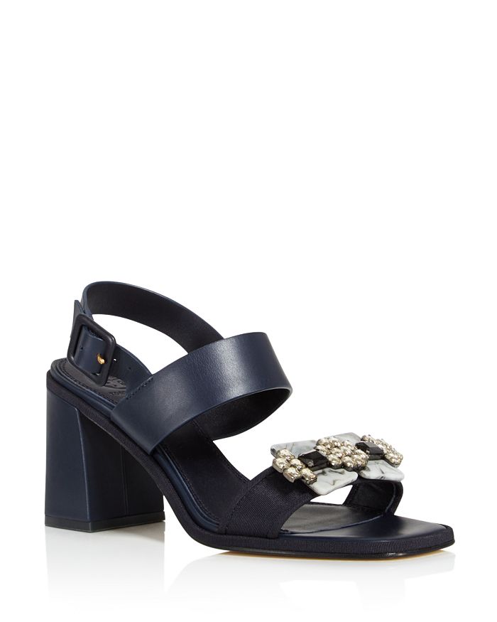 Tory Burch Women s Delaney Embellished Leather Block Heel Sandals