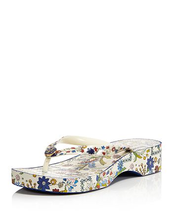 Tory Burch Women's Printed Cut-Out Wedge Thong Sandals | Bloomingdale's