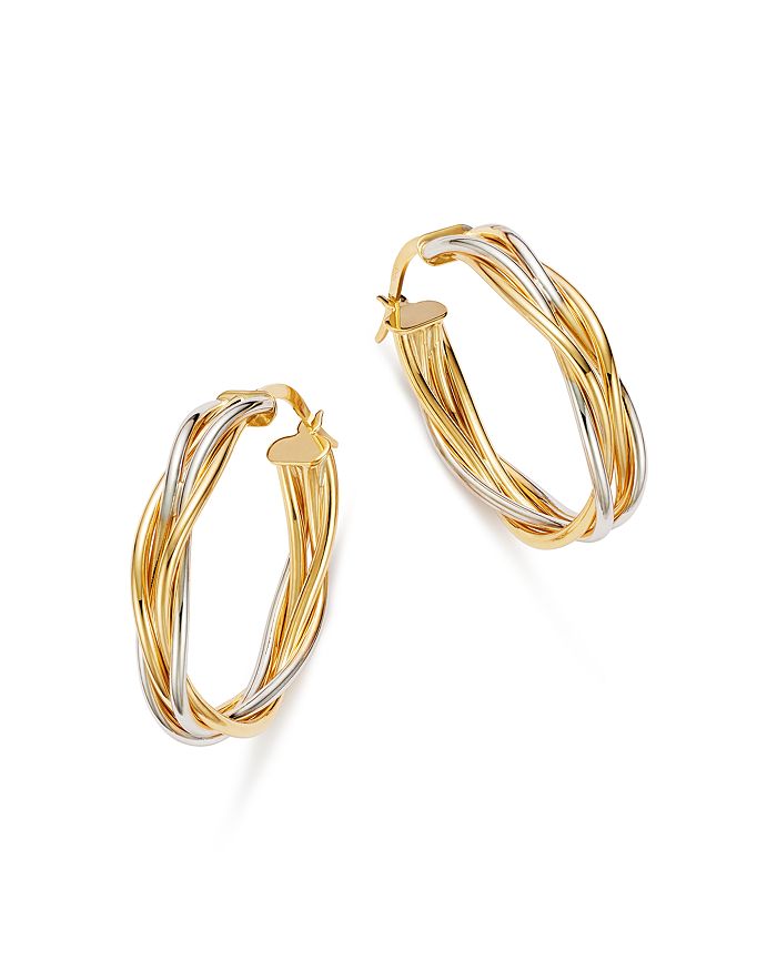 Bloomingdale's Double Braided Oval Hoop Earrings In 14k White & Yellow Gold - 100% Exclusive In White/gold