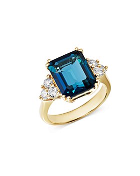 Bloomingdale's - Emerald-Cut London Blue Topaz & Diamond Statement Ring in 14K White Gold - 100% Exclusive 