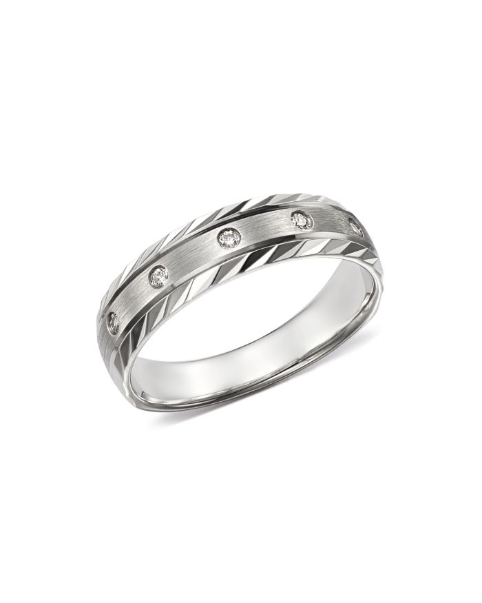 Men's Diamond Double-Bevel Edge Band in 14K White Gold, 0.10 tcw