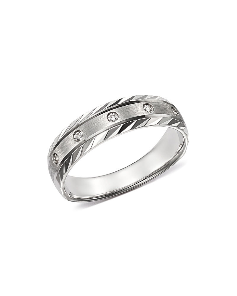 Bloomingdale's Men's Diamond Double-bevel Edge Band In 14k White Gold, 0.10 Ct. T. W. - Exclusive In White