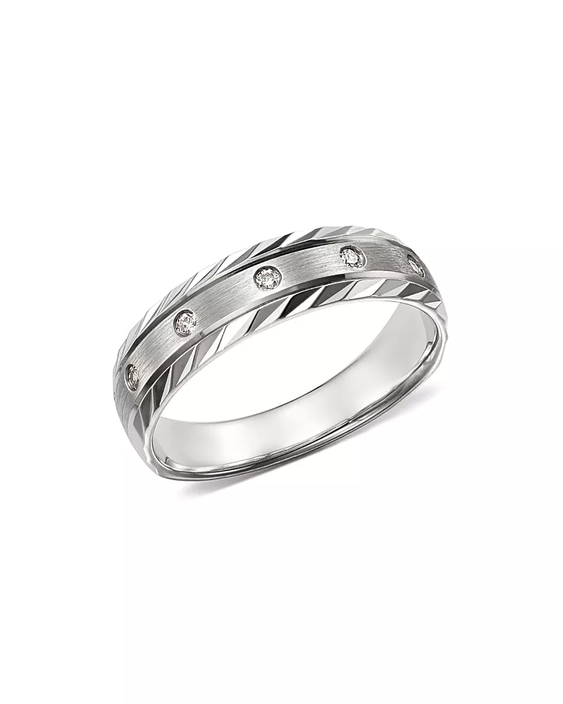 Bloomingdale's Fine Collection Men's Diamond Double-Bevel Edge Band in 14K White Gold, 0.10 tcw