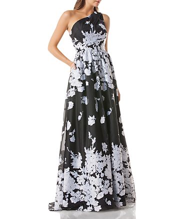 Carmen Marc Valvo Infusion One-Shoulder Floral Organza Ball Gown ...