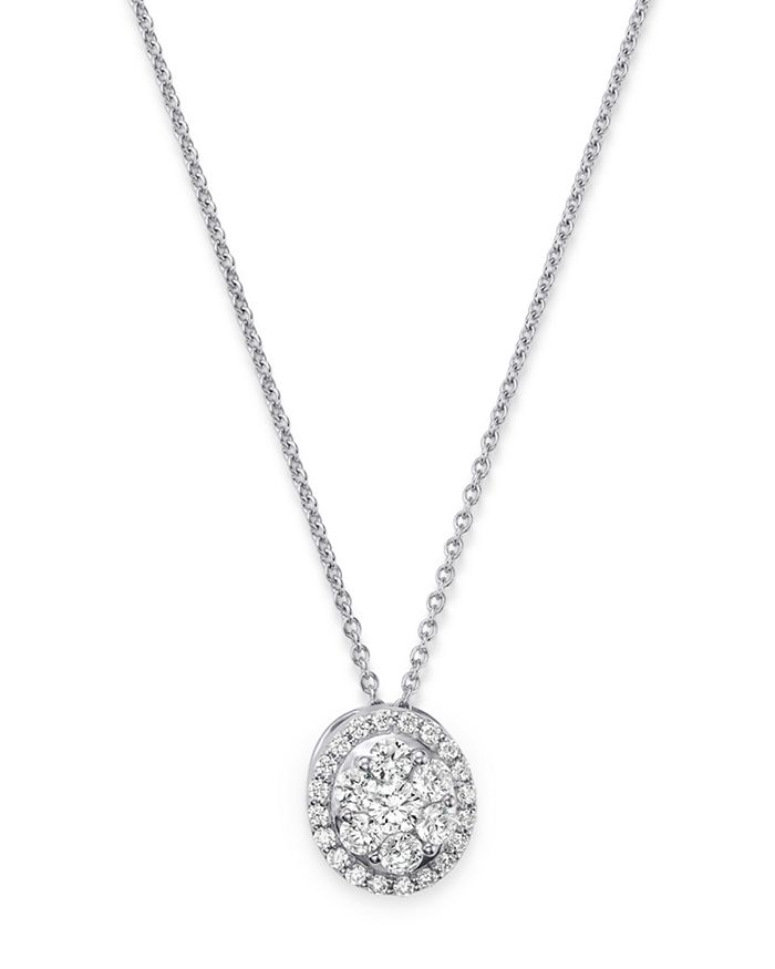 Bloomingdale's Diamond Oval Cluster Pendant Necklace In 14k White Gold, 0.75 Ct. T.w. - 100% Exclusive