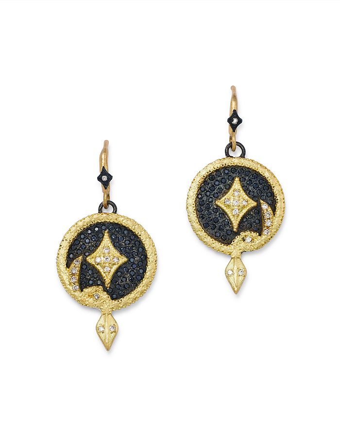 Armenta 18k Yellow Gold & Blackened Sterling Silver Old World Champagne Diamond Serpent Disc Drop Earrings In Black/gold