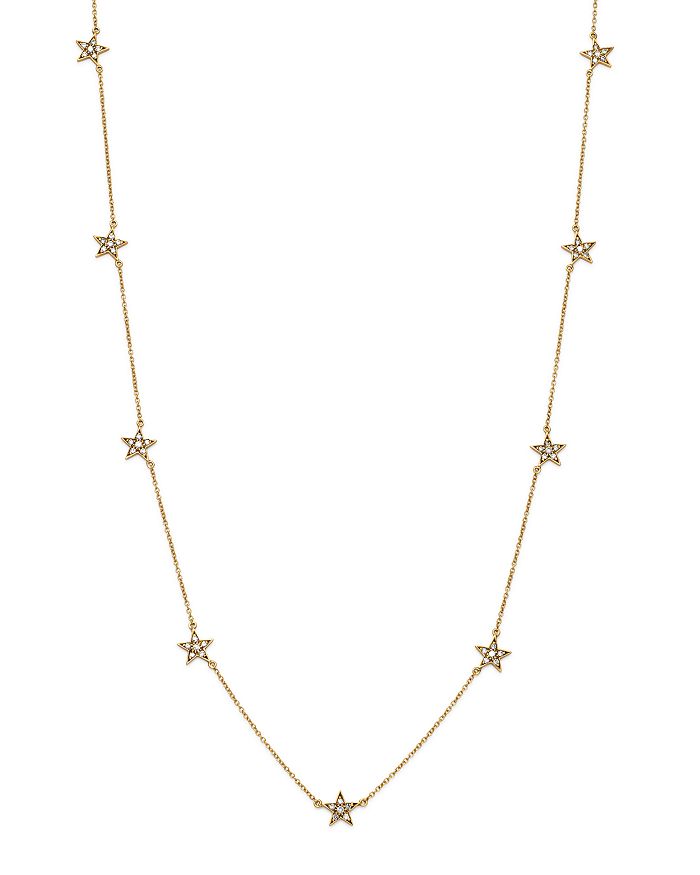Suel Blackened 18k Yellow Gold Diamond Star Station Necklace, 16.5 In White/gold