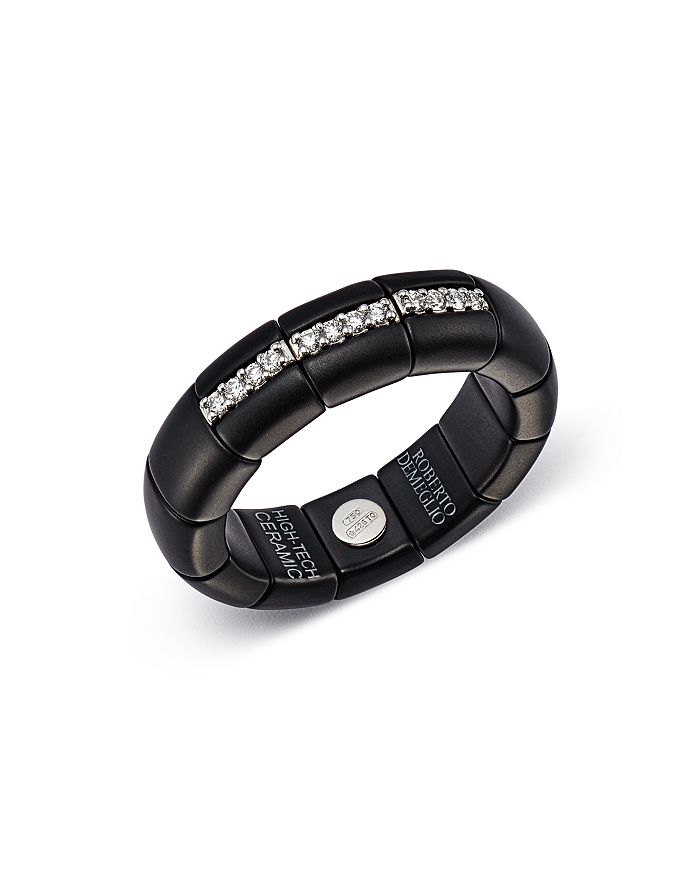 Shop Roberto Demeglio 18k White Gold & Matte Black Ceramic Ring With Diamonds In White/black