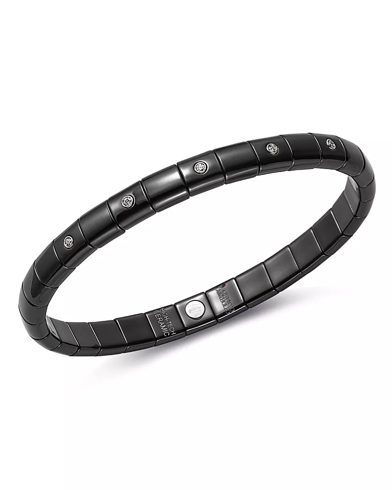 Roberto Demeglio 18K White Gold & Matte Black Ceramic Pura Stretch Bracelet with Alternating Diamond Bezels