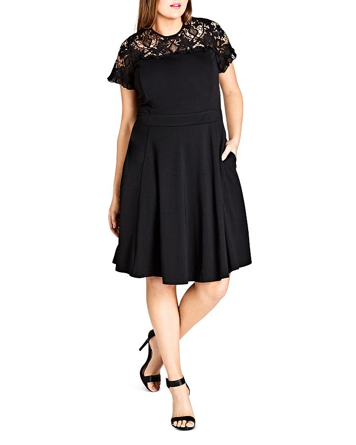 City Chic Plus Dark Mistress Lace Panel Dress | Bloomingdale's