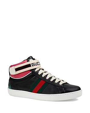Gucci New Ace High Top Sneaker With Genuine Snakeskin Trim In Black