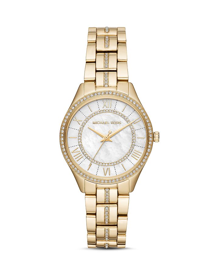 Michael Kors Mini Lauryn Pave Watch, 33mm X 39mm In White/gold