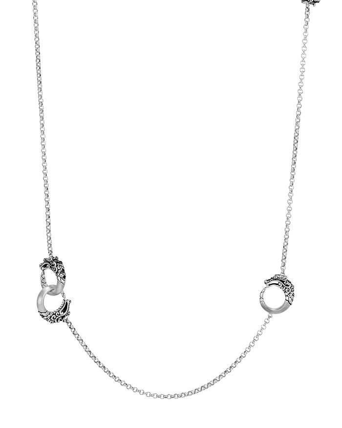 JOHN HARDY BRUSHED STERLING SILVER LEGENDS NAGA ROUND CHAIN NECKLACE WITH BLACK SPINEL, 36,NBS6501244BHBNX36
