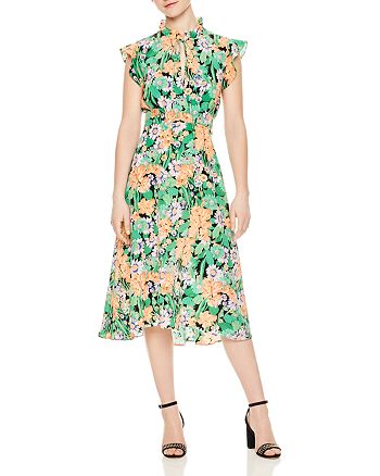 Sandro Maline Floral Print Silk Midi Dress | Bloomingdale's