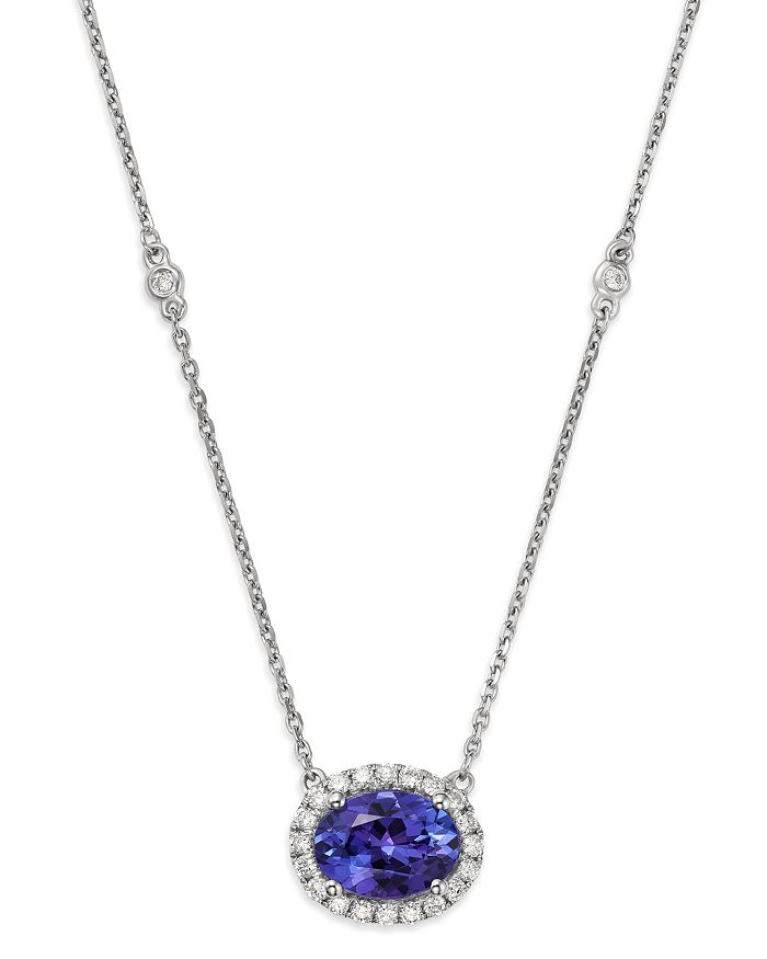 Bloomingdale's Tanzanite Oval & Diamond Halo Pendant Necklace In 14k White Gold, 18 - 100% Exclusive In Blue/white
