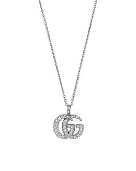 Gucci - 18K White Gold GG Running Diamond Pendant Necklace, 25.5"