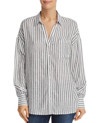 AQUA - Button-Sleeve Striped Shirt - 100% Exclusive
